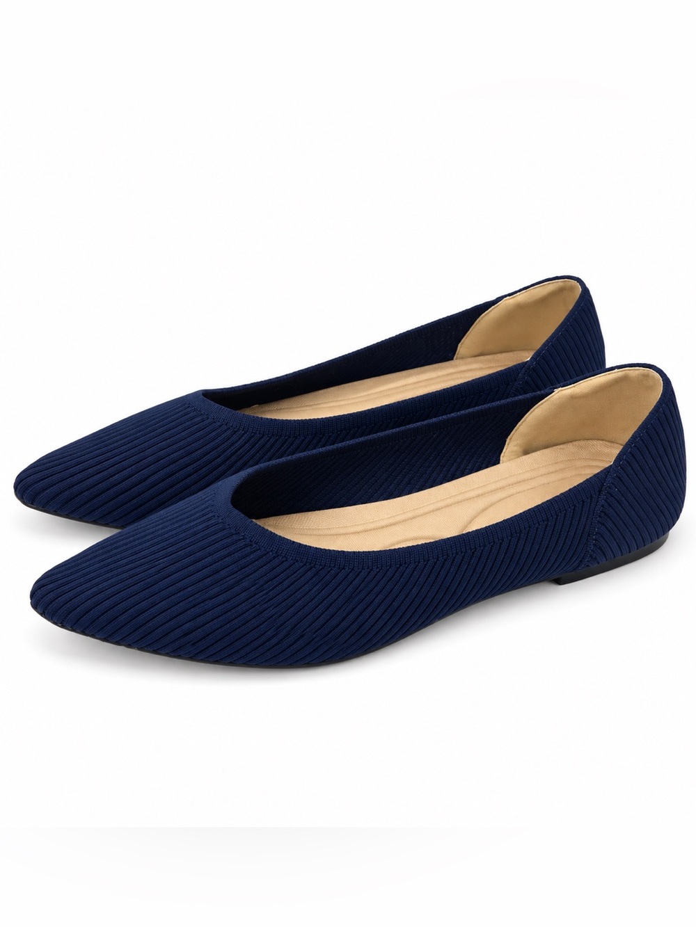 Women's Navy Pointed Knit Ballet Flats